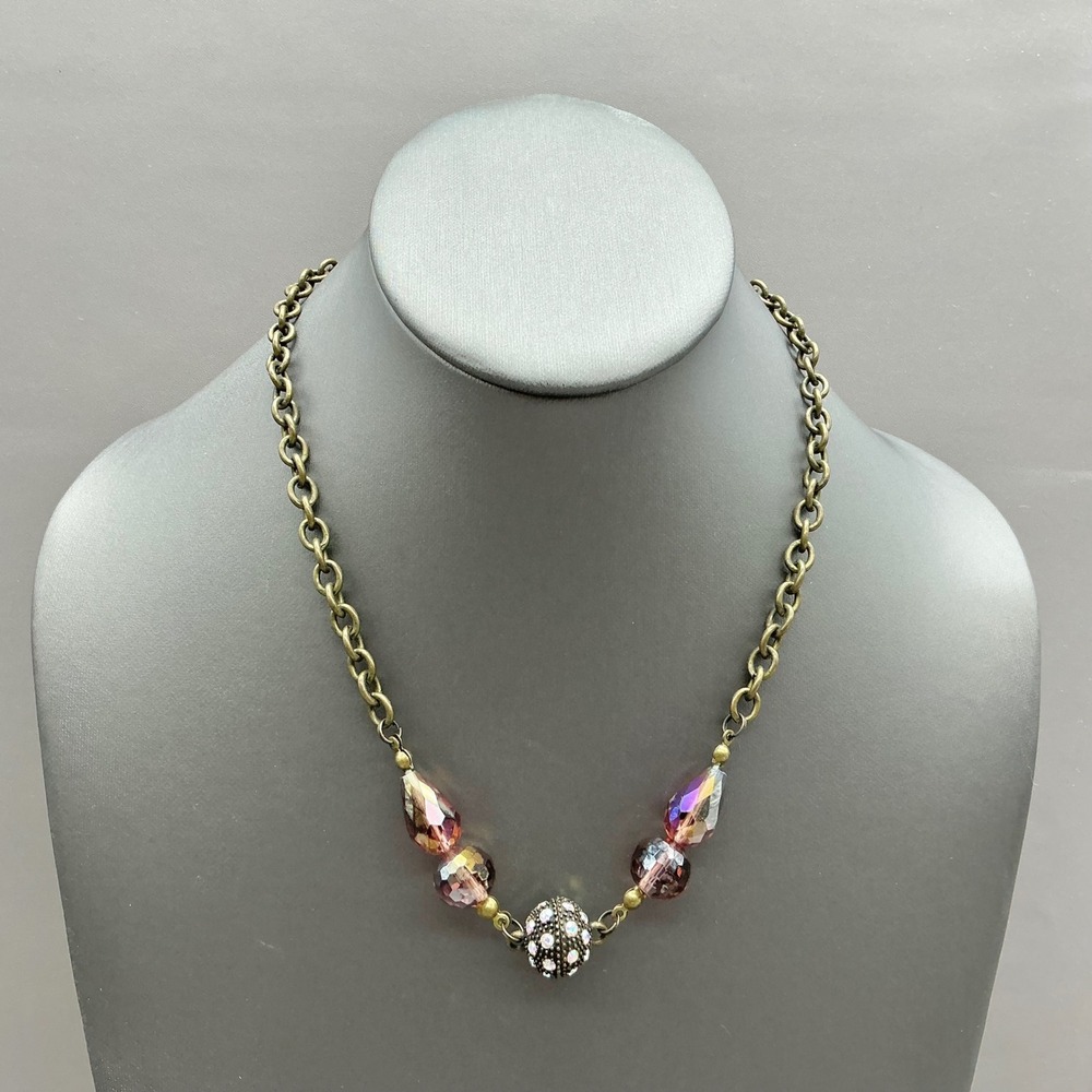 Necklace Women Bronze Tone Purple Crystal Rhinestone Magnetic Clasp Fashion Item